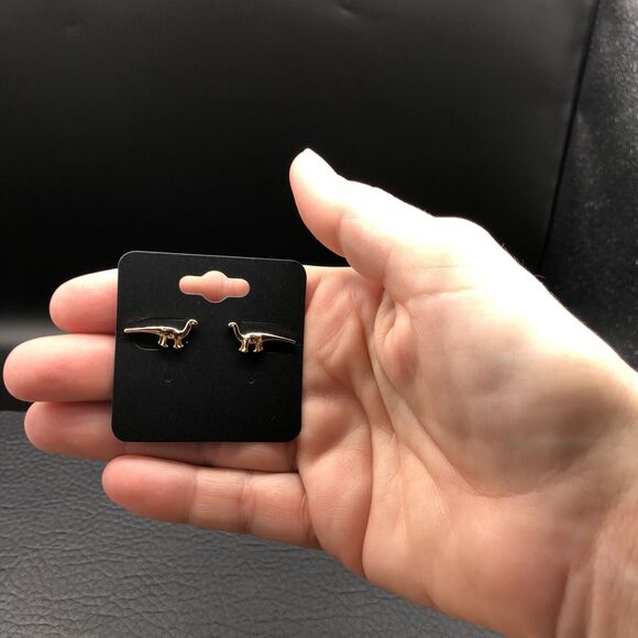 Dinosaur Earrings Gold Tone Studs - Picture 5 of 5